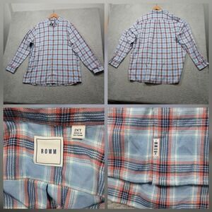 ROWM Plaid Button Down Shirt Men's 2XT Big Tall Blue Red Long Sleeve